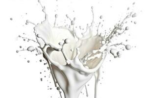 Milk splash on white background.Generative Ai. photo