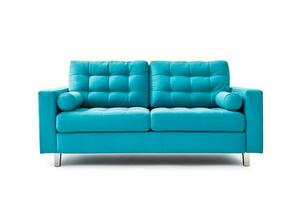 azul sofá moderno aislado en blanco fondo.generativo ai. foto