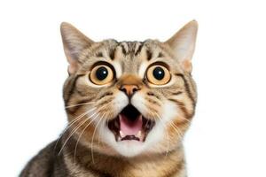 Surprised cat scottish isolated on white background .Generative Ai. photo