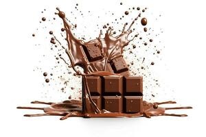 Chocolate splash on isolate white background.Generative Ai. photo