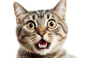 Surprised cat scottish isolated on white background .Generative Ai. photo