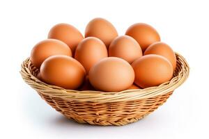 Eggs in basket isolated on white background.Generative Ai. photo