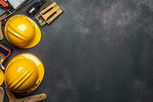 Labor day tools and equipment for working on the construction site.Generative Ai. photo