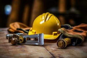 Labor day tools and equipment for working on the construction site.Generative Ai. photo