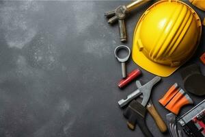 Labor day tools and equipment for working on the construction site.Generative Ai. photo
