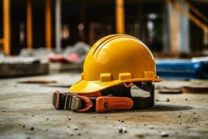 Labor day tools and equipment for working on the construction site.Generative Ai. photo