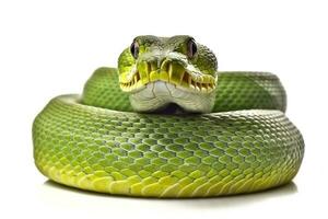 Green snake isolated on white background.Generative Ai. photo