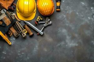Labor day tools and equipment for working on the construction site.Generative Ai. photo