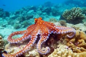 rojo pulpo en coral arrecife en el mar.generativo ai. foto