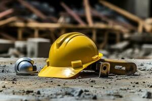 Labor day tools and equipment for working on the construction site.Generative Ai. photo