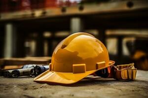 Labor day tools and equipment for working on the construction site.Generative Ai. photo