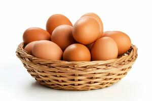 Eggs in basket isolated on white background.Generative Ai. photo