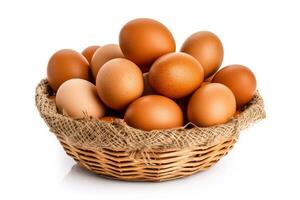 Eggs in basket isolated on white background.Generative Ai. photo