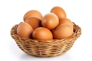 Eggs in basket isolated on white background.Generative Ai. photo