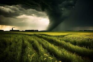 Tornado in the meadow.Generative Ai. photo