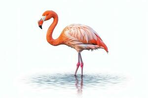 Flamingo isolated on white background.Generative Ai. photo