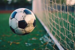 fútbol pelota en objetivo.generativo ai. foto