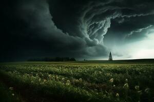 Tornado in the meadow.Generative Ai. photo