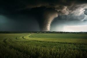 Tornado in the meadow.Generative Ai. photo