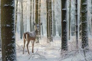 Raindeer in the snow forest.Generative Ai. photo