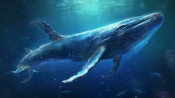 Fantasy blue whale in the deep sea.Generative Ai. photo