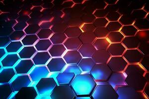 Abstract hexagon with glowing lights background.Generative Ai. photo