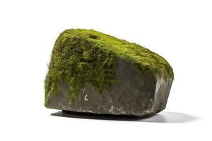 Stone with moss isolate on white background.Generative Ai. photo