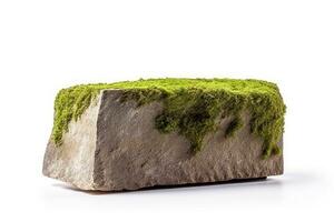 Stone with moss isolate on white background.Generative Ai. photo