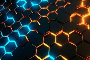 Abstract hexagon with glowing lights background.Generative Ai. photo