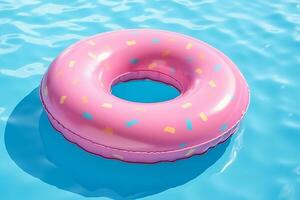 caucho anillo rosado rosquilla conformado flotador en un piscina.generativa ai. foto