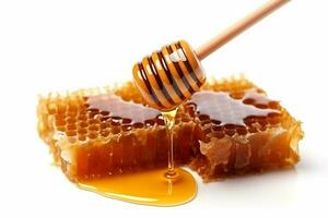 Honeycomb with honey isolated on white background.Generative Ai. photo
