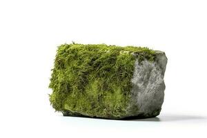 Stone with moss isolate on white background.Generative Ai. photo