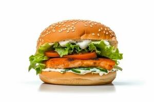 Burger salmon isolate on white background.Generative Ai. photo