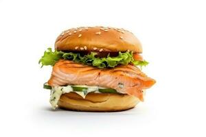 Burger salmon isolate on white background.Generative Ai. photo