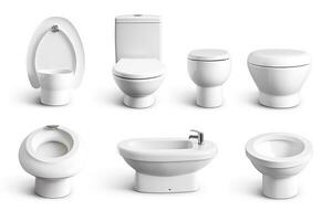 Set of toilet bowls isolated on white background .Generative Ai. photo