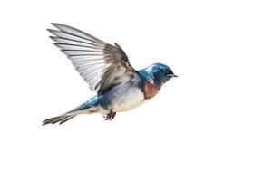 Swallow flying isolated on white background.Generative Ai. photo