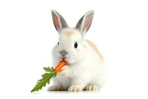 Conejo con Zanahoria aislar en blanco fondo.generativo ai. foto