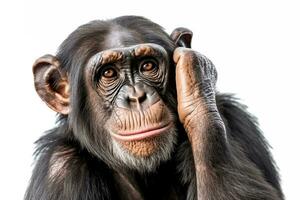 Chimpanzee isolated on white background .Generative Ai. photo