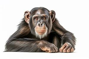 chimpancé aislado en blanco antecedentes .generativo ai. foto