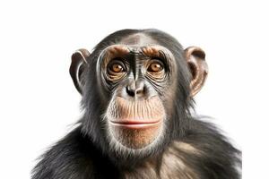 chimpancé aislado en blanco antecedentes .generativo ai. foto