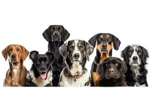 Group of portrait dog on white background.Generative Ai. photo