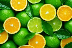 Lemon and orange slice pattern background.Generative Ai. photo