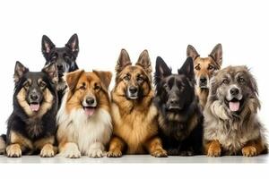 Group of portrait dog on white background.Generative Ai. photo