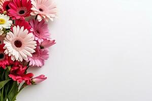 Beautiful spring pink flowers on white background.Generative Ai. photo