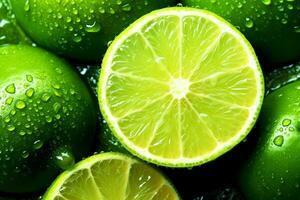 Green lemon slice pattern background.Generative Ai. photo