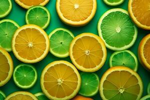 Lemon and orange slice pattern background.Generative Ai. photo