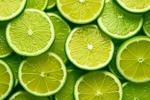 Green lemon slice pattern background.Generative Ai. photo