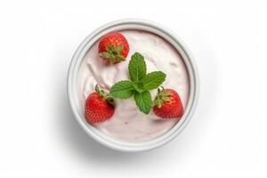 parte superior ver fresa yogur aislado en blanco fondo.generativo ai. foto