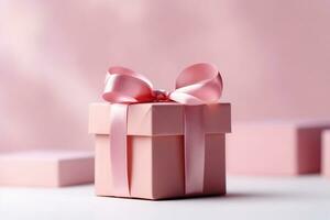 Pink gift box with for surprise .Generative Ai. photo