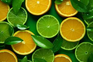 Lemon and orange slice pattern background.Generative Ai. photo